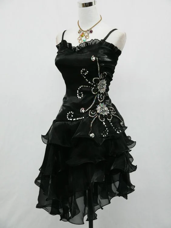 Sexy Sheath Straps Sleeveless Black Short Prom Dress B386