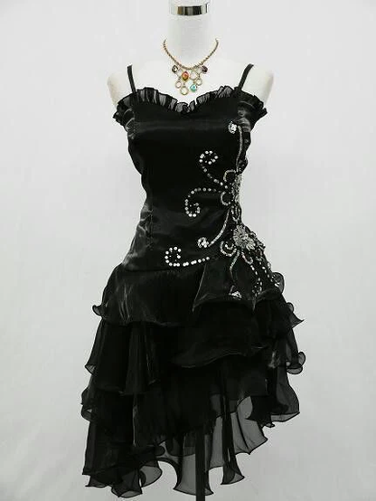 Robe de bal courte noire, sexy, bretelles fourreau, sans manches, B386