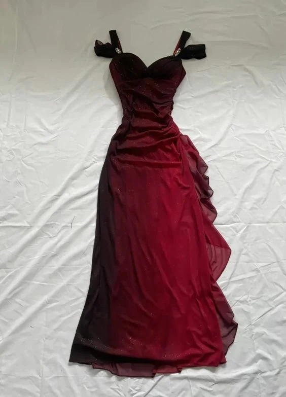 Sexy A Line Straps Sleeveless Burgundy Long Prom Dress B388