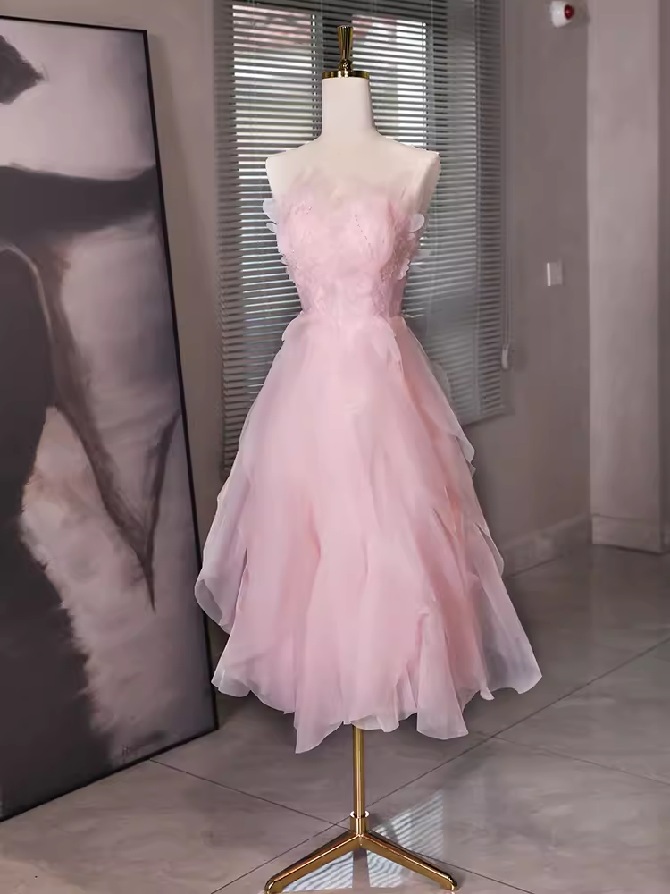 Sexy A Line Sleeveless Pink Floral Prom Dress B392 – BlingDress