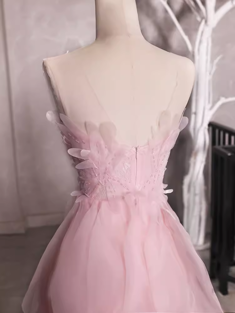 Sexy A Line Sleeveless Pink Floral Prom Dress B392