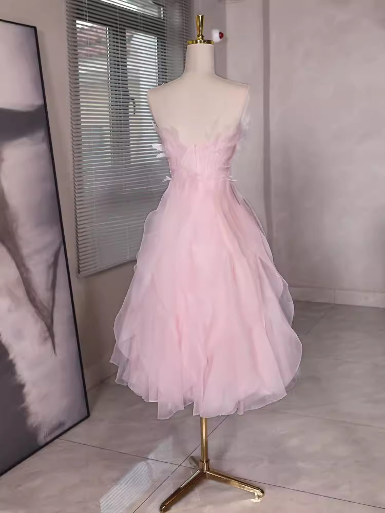Sexy A Line Sleeveless Pink Floral Prom Dress B392