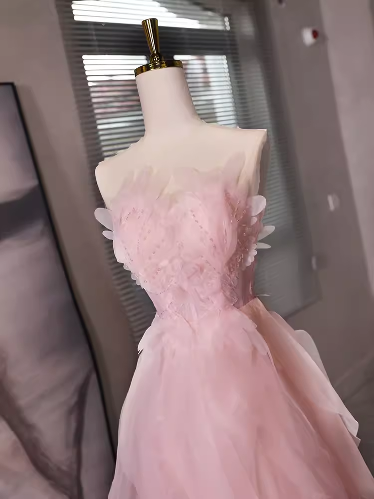Sexy A Line Sleeveless Pink Floral Prom Dress B392