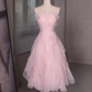 Sexy A Line Sleeveless Pink Floral Prom Dress B392