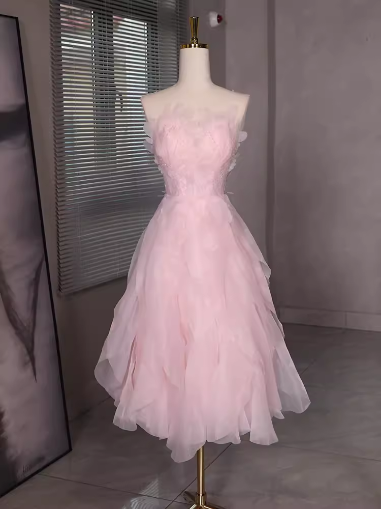 Sexy A Line Sleeveless Pink Floral Prom Dress B392