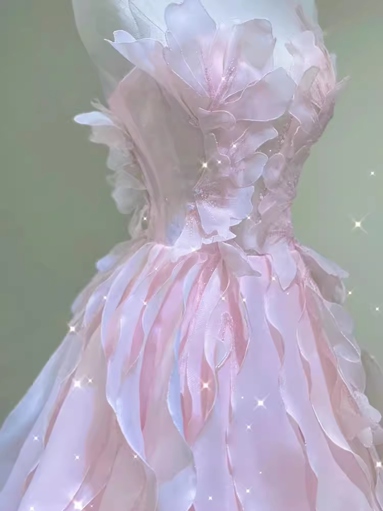 Fairy A Line Sleeveless Pink Long Floral Prom Dress B393