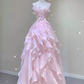 Fairy A Line Sleeveless Pink Long Floral Prom Dress B393