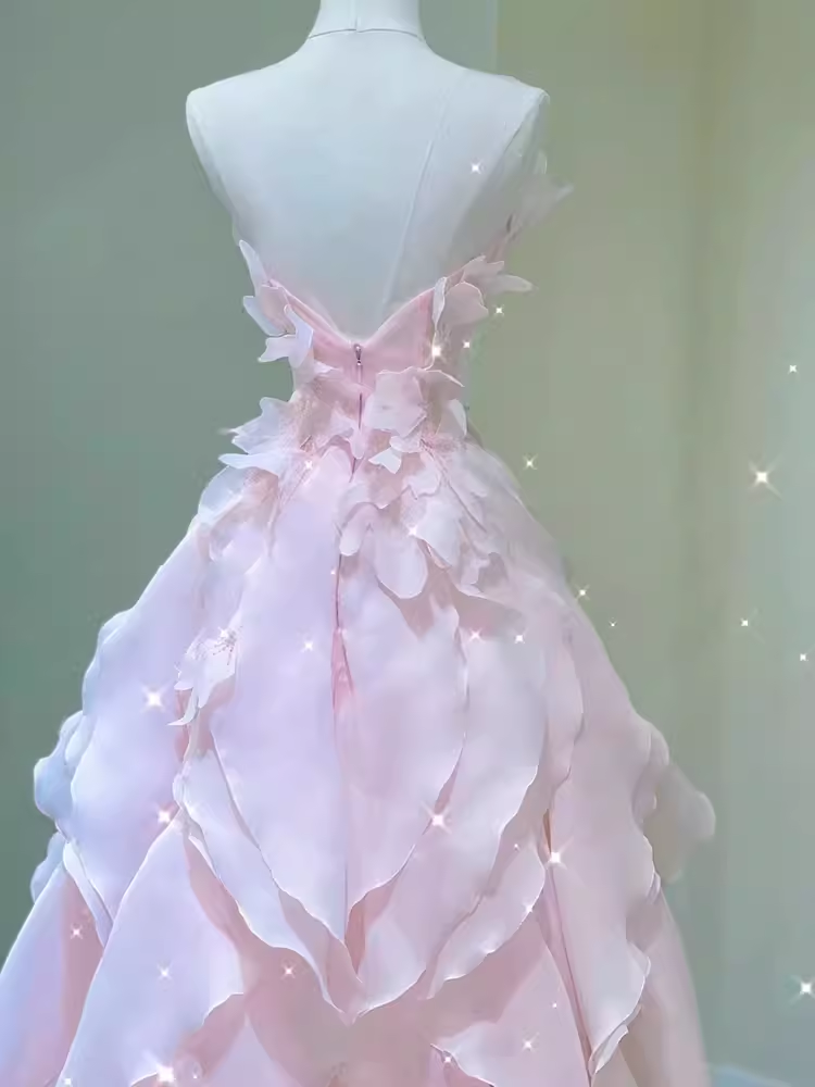 Fairy A Line Sleeveless Pink Long Floral Prom Dress B393