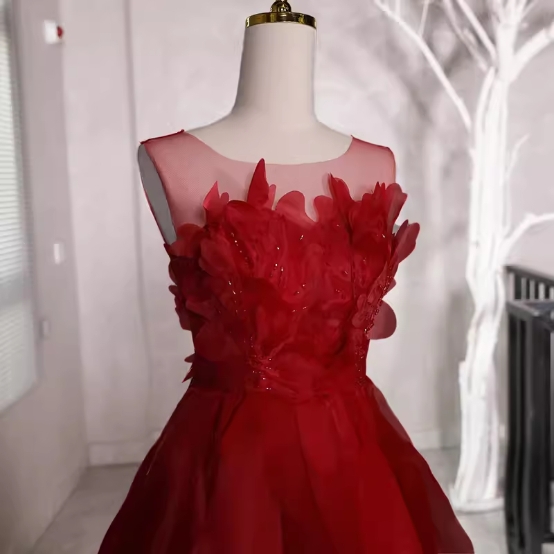 Fairy A Line Sleeveless Burgundy Long Floral Prom Dress B394