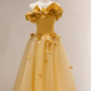 Fairy Ball Gown Sleeveless Yellow Long Floral Prom Dress B396