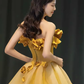 Fairy Ball Gown Sleeveless Yellow Long Floral Prom Dress B396