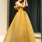 Fairy Ball Gown Sleeveless Yellow Long Floral Prom Dress B396