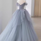 Fairy Ball Gown Off The Shoulder Gray Long Prom Dress B397