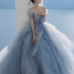 Fairy Ball Gown Off The Shoulder Gray Long Prom Dress B397