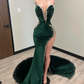 Sexy Mermaid Strapless Dark Green Velvet Long Prom Dress B400