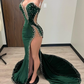 Sexy Mermaid Strapless Dark Green Velvet Long Prom Dress B400