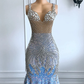 Sexy Mermaid Straps Beads Sequin Long Prom Dress B412