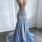 Sexy Mermaid Straps Beads Sequin Long Prom Dress B412