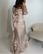 Elegant Sheath Straps Burgundy Satin Silver Beads Slit Long Prom Dresses Formal Dress C2737