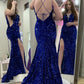 Elegant Mermaid Straps Grape Long Prom Dress B442