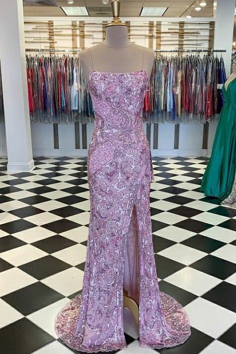 Elegant A line Straps Sequin Long Pink Prom Dress B443