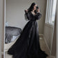 Elegant A line Long Black Lace Prom Dress B446