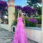 Elegant A line Long Strapless Pink Prom Dress B447