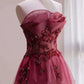 Vintage A line Long Strapless Ombre Red Long Prom Dress B451