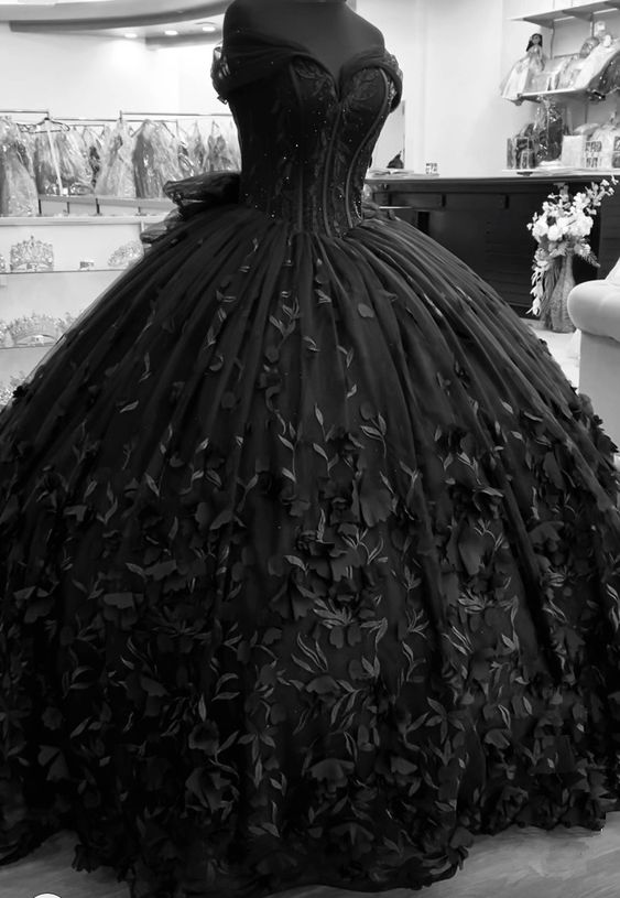 Charmante robe de bal longue à épaules dénudées robe de bal en tulle noir B464
