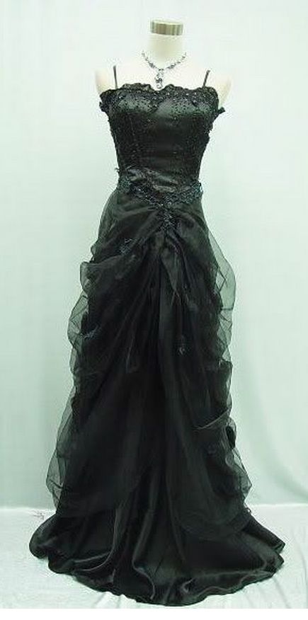Robe de bal longue noire élégante, bretelles trapèze, sans manches, B480