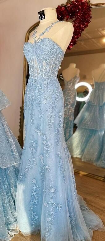 Modest Mermaid Halter Neckline Long Lace Prom Dress B484