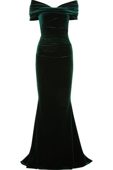 Elegant Mermaid Off The Shoulder Velvet Green Long Prom Dress B489