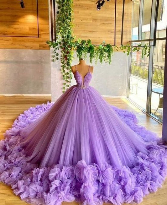 Robe de bal élégante sans bretelles en tulle lilas longue robe de bal B502