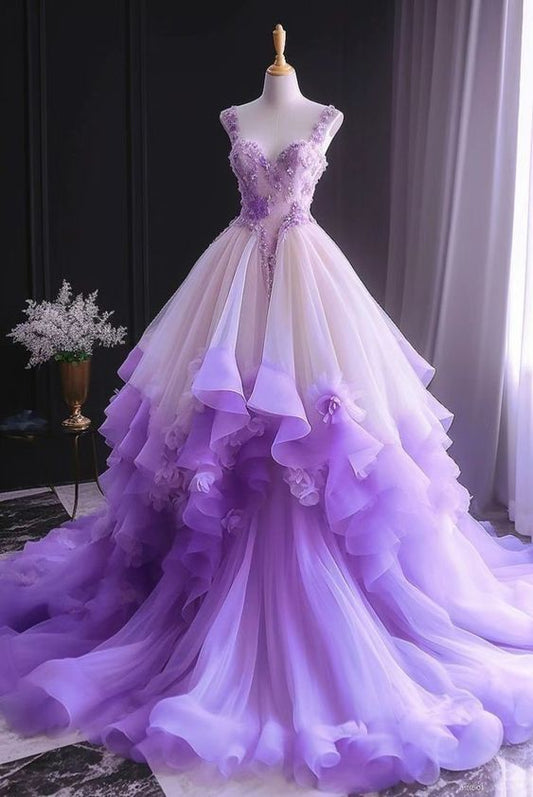 Robe de bal élégante bretelles lilas longue robe de bal B508