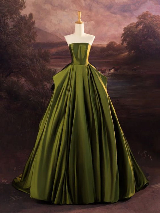 Charming Ball Gown Strapless Olive Green Long Prom Dress B517
