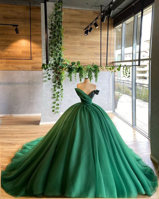 Charmante robe de bal sans bretelles vert foncé longue robe de bal B518