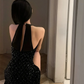 Charming Mermaid Halter Black Sequin Long Slit Prom Dress B531