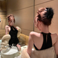 Charming Mermaid Halter Black Sequin Long Slit Prom Dress B531