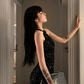 Charming Mermaid Halter Black Sequin Long Slit Prom Dress B531