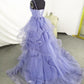 Charmante robe de bal à bretelles longue en dentelle lilas robe de bal B549