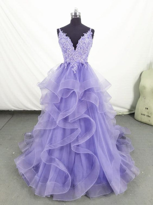 Charmante robe de bal à bretelles longue en dentelle lilas robe de bal B549