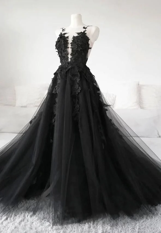 Charmante robe de bal sans bretelles longue robe de bal en dentelle noire B553
