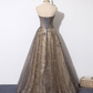 Shiny A line Strapless Long Sequin Prom Dress B576
