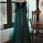 Simple A line Straps Long Sleeves Green Sequin Prom Dress B579