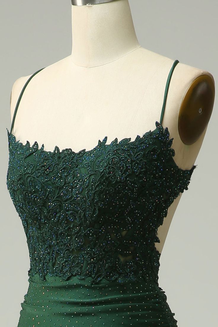Sexy Mermaid Straps Dark Green Long Lace Prom Dress B604