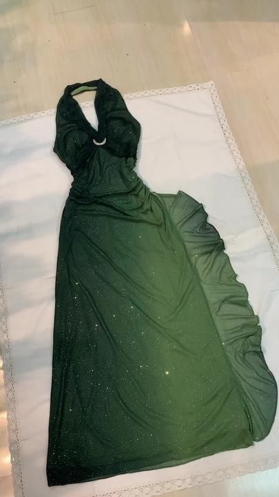 Shiny A Line Halter Ombre Dark Green Backless Long Prom Dress B608