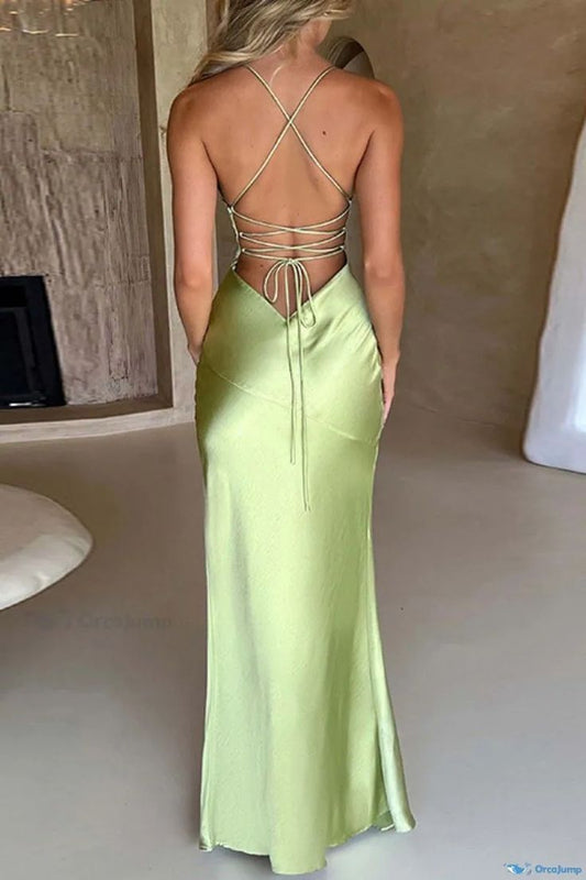 Sexy Mermaid Straps Green Backless Long Prom Dress B609