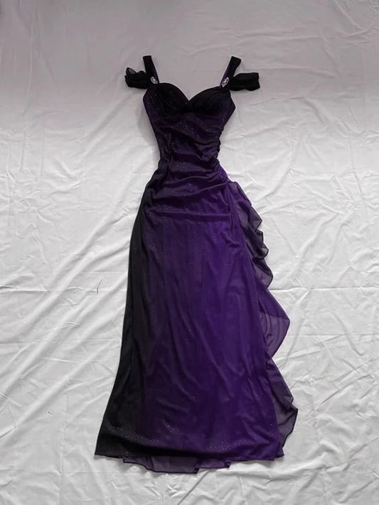 Sexy A Line Straps Ombre Grape Chiffon Long Prom Dress B611