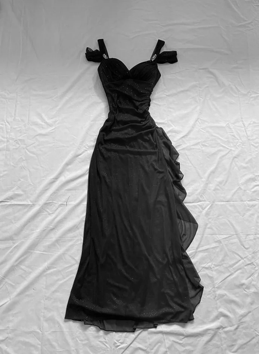 Sexy A Line Straps Ombre Black Long Prom Dress B616