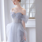 Robe de bal longue en Tulle gris à paillettes, Simple, ligne a, épaules dénudées, B623